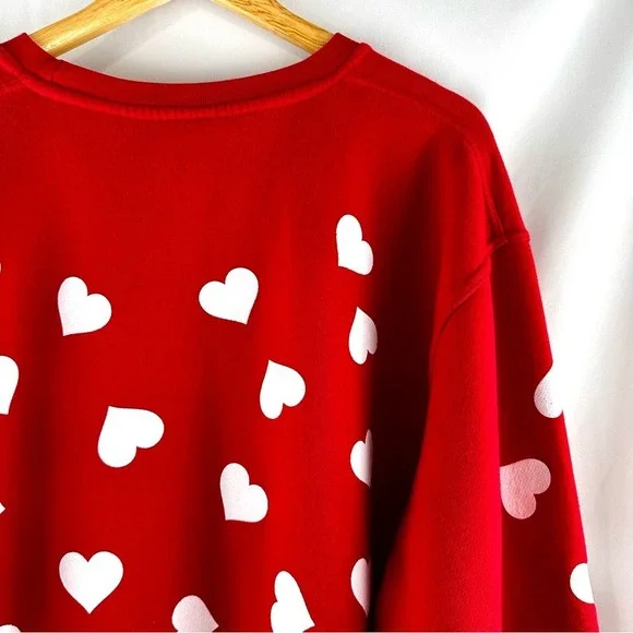 ❤️ Heart Print Sweatshirt Women's XL Red White Maximalist Dopamine Love‎ - Picture 7 of 16
